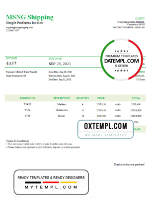 editable template, USA MSNG Shipping invoice template in Word and PDF format, fully editable