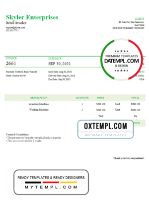 editable template, USA Skyler Enterprises invoice template in Word and PDF format, fully editable