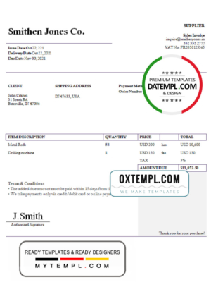 editable template, USA Smithen Jones Co. invoice template in Word and PDF format, fully editable