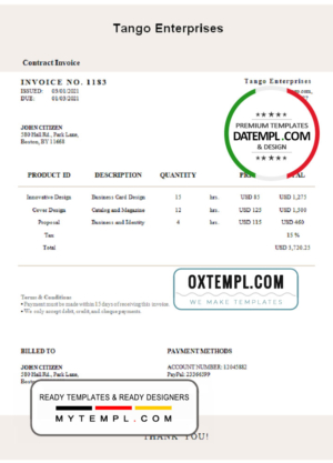 editable template, USA Tango Enterprises invoice template in Word and PDF format, fully editable