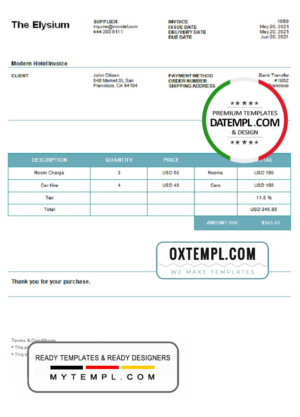 editable template, USA The Elysium invoice template in Word and PDF format, fully editable