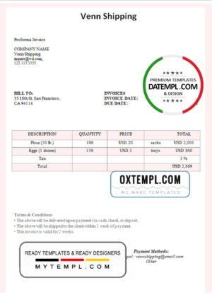 editable template, USA Venn Shipping invoice template in Word and PDF format, fully editable