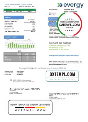 editable template, USA Missouri Evergy electricity utility bill template in .doc and .pdf format