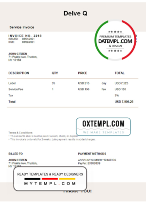 editable template, USA Delve Q invoice template in Word and PDF format, fully editable