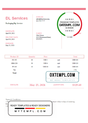 editable template, USA DL Services invoice template in Word and PDF format, fully editable