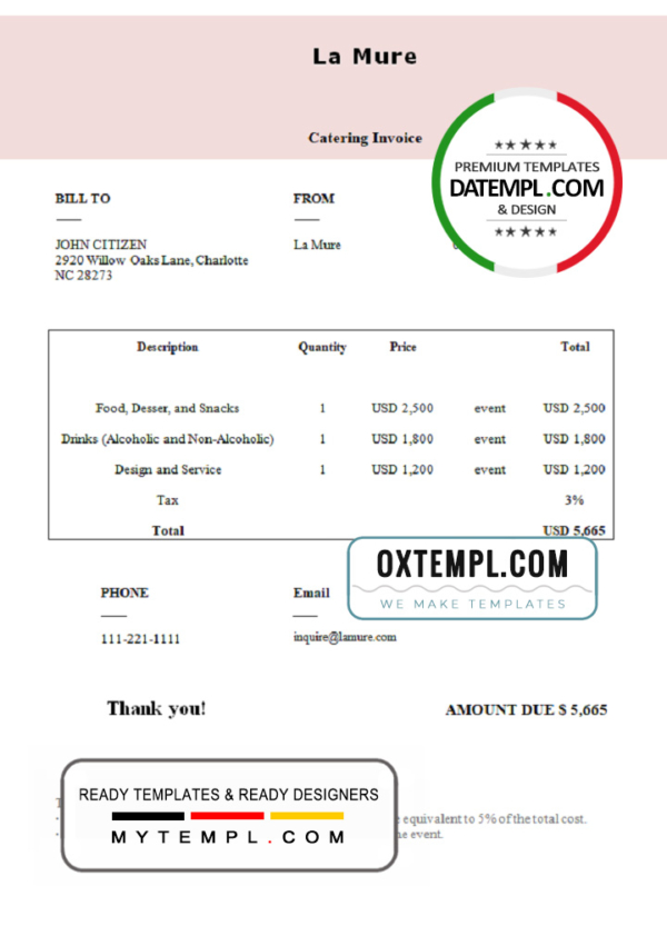 editable template, USA La Mure invoice template in Word and PDF format, fully editable