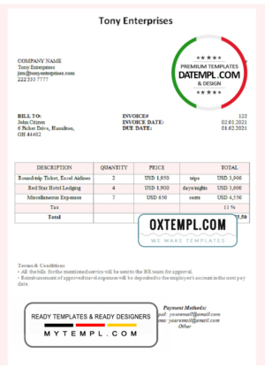editable template, USA Tony Enterprises invoice template in Word and PDF format, fully editable