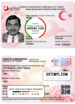 editable template, Turkey residence permit document template in PSD format, fully editable