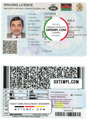 editable template, Malawi driving license template in PSD format, fully editable