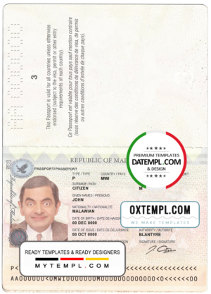 editable template, Malawi passport template in Word and PDF format, fully editable