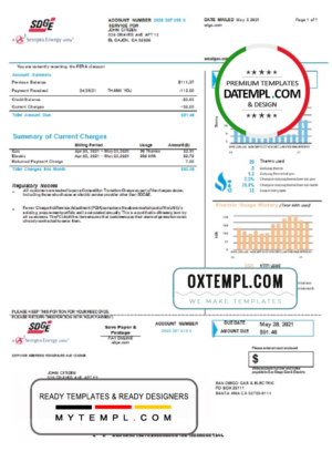 editable template, USA California San Diego Gas & Electric (SDG&E) utility bill template in Word and PDF format