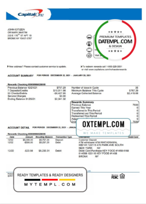 editable template, USA Capital One bank statement template in Word and PDF format, version 4