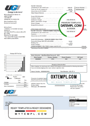 editable template, USA Pennsylvania UGI Utilities utility bill template in Word and PDF format