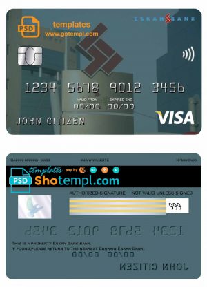 editable template, Bahrain Eskan bank visa card template in PSD format, fully editable