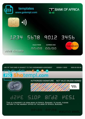 editable template, Burundi Africa mastercard credit card template in PSD format, fully editable
