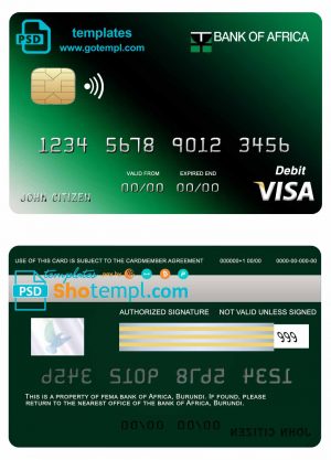 editable template, Burundi Africa visa credit card template in PSD format, fully editable