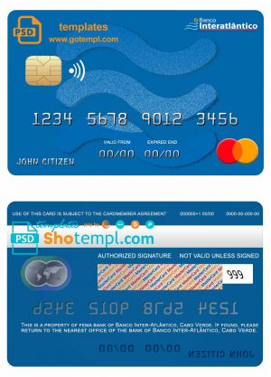 editable template, Cabo Verde Banco Inter-Atlântico bank mastercard template in PSD format, fully editable