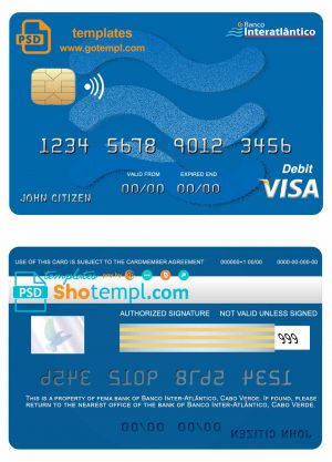 editable template, Cabo Verde Banco Inter-Atlântico bank visa card template in PSD format, fully editable