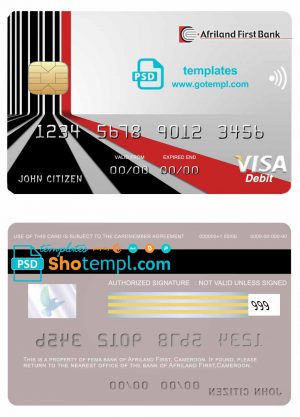 editable template, Cameroon Afriland First bank visa card credit card template in PSD format, fully editable