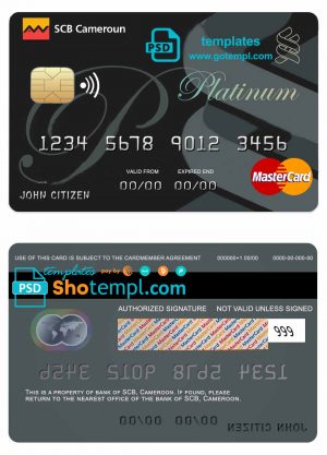 editable template, Cameroon SCB bank mastercard credit card template in PSD format, fully editable