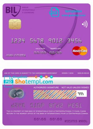 editable template, Canada Internationale pour le Centrafrique bank mastercard template in PSD format, fully editable
