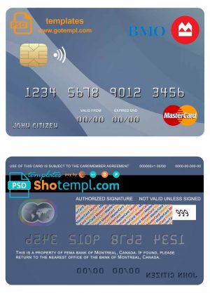 editable template, Canada Montreal bank mastercard template in PSD format, fully editable