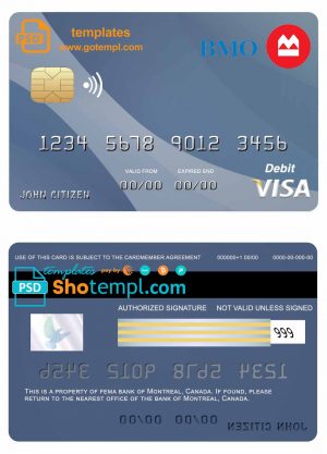 editable template, Canada Montreal bank visa card template in PSD format, fully editable