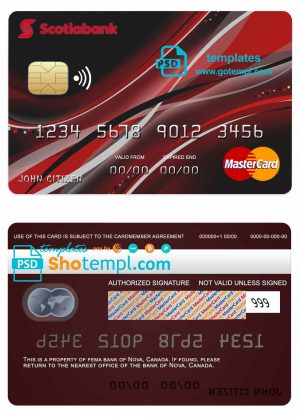 editable template, Canada Nova bank mastercard template in PSD format, fully editable