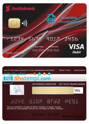 editable template, Canada Nova bank visa card template in PSD format, fully editable