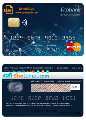 editable template, Central African Republic Ecobank mastercard template in PSD format, fully editable