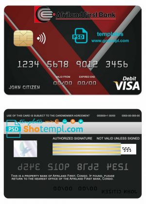 editable template, Congo Afriland First bank visa credit card template in PSD format, fully editable