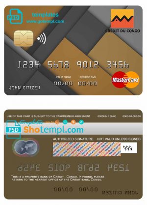editable template, Congo Credit bank mastercard credit card template in PSD format, fully editable