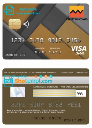 editable template, Congo Credit bank visa credit card template in PSD format, fully editable