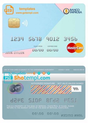 editable template, Costa Rica Improsa bank mastercard credit card template in PSD format, fully editable