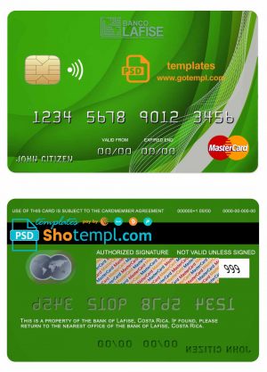 editable template, Costa Rica lafise bank mastercard credit card template in PSD format, fully editable
