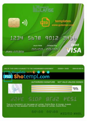 editable template, Costa Rica lafise bank visa credit card template in PSD format, fully editable