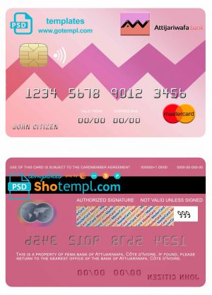 editable template, Côte d&#039;Ivoire Attijariwafa bank mastercard credit card template in PSD format, fully editable
