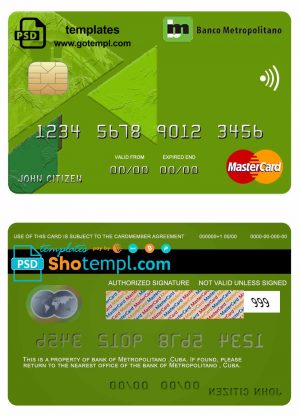 editable template, Cuba Metropolitan bank mastercard credit card template in PSD format, fully editable