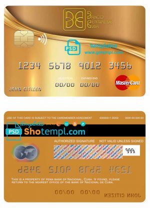 editable template, Cuba Nacional bank mastercard credit card template in PSD format, fully editable