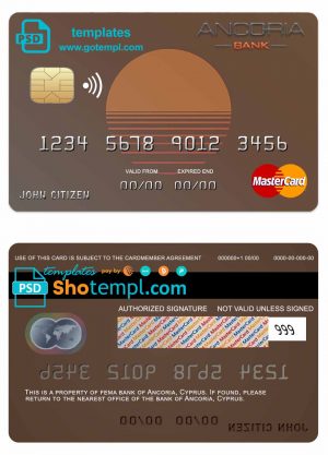 editable template, Cyprus Ancoria bank mastercard template in PSD format, fully editable
