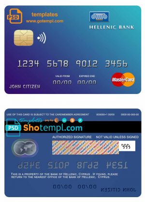 editable template, Cyprus Hellenic bank mastercard credit card template in PSD format, fully editable