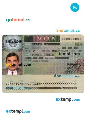 editable template, France Schengen Visa template in PSD format, fully editable