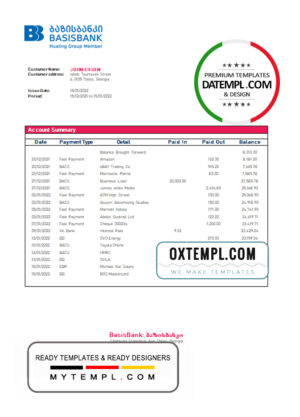 editable template, Georgia Basis Bank statement template in Word and PDF format