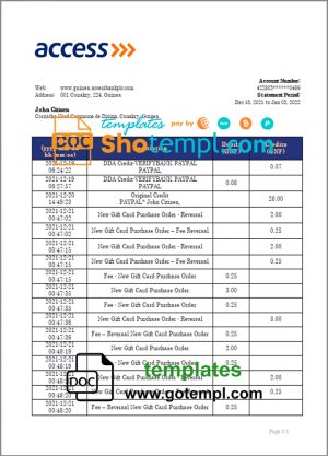 editable template, Guinea Access proof of address bank statement template in Word and PDF format