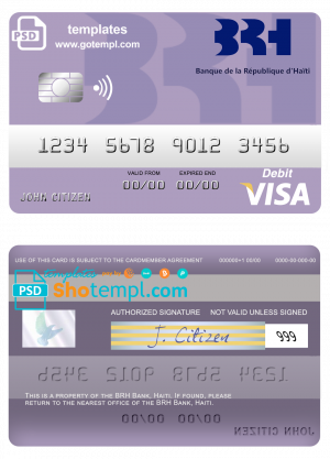 editable template, Haiti BRH bank visa card template in PSD format, fully editable