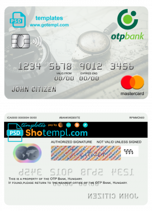 editable template, Hungary OTP Bank mastercard template in PSD format, fully editable