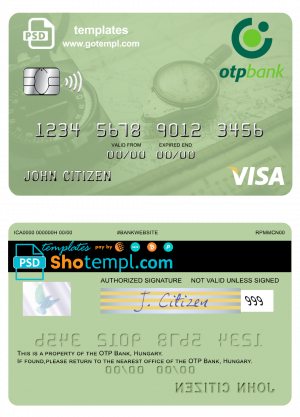 editable template, Hungary OTP Bank visa card template in PSD format, fully editable