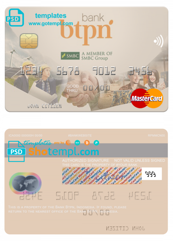 editable template, Indonesia Bank BTPN mastercard template in PSD format, fully editable