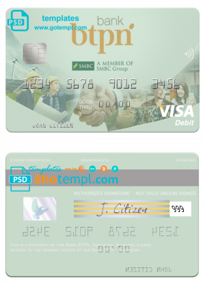 editable template, Indonesia Bank BTPN visa card template in PSD format, fully editable