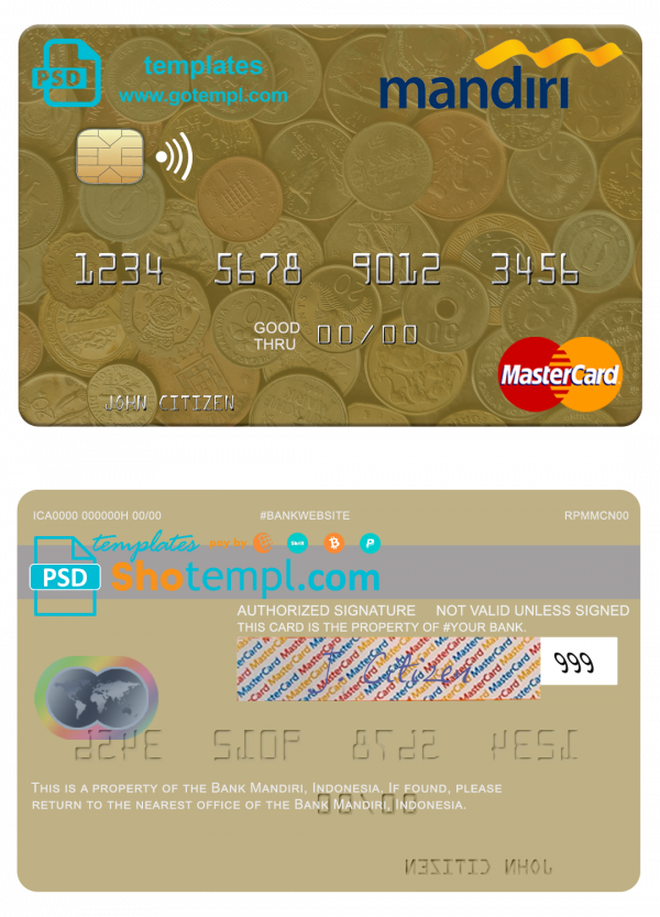editable template, Indonesia Bank Mandiri mastercard template in PSD format, fully editable
